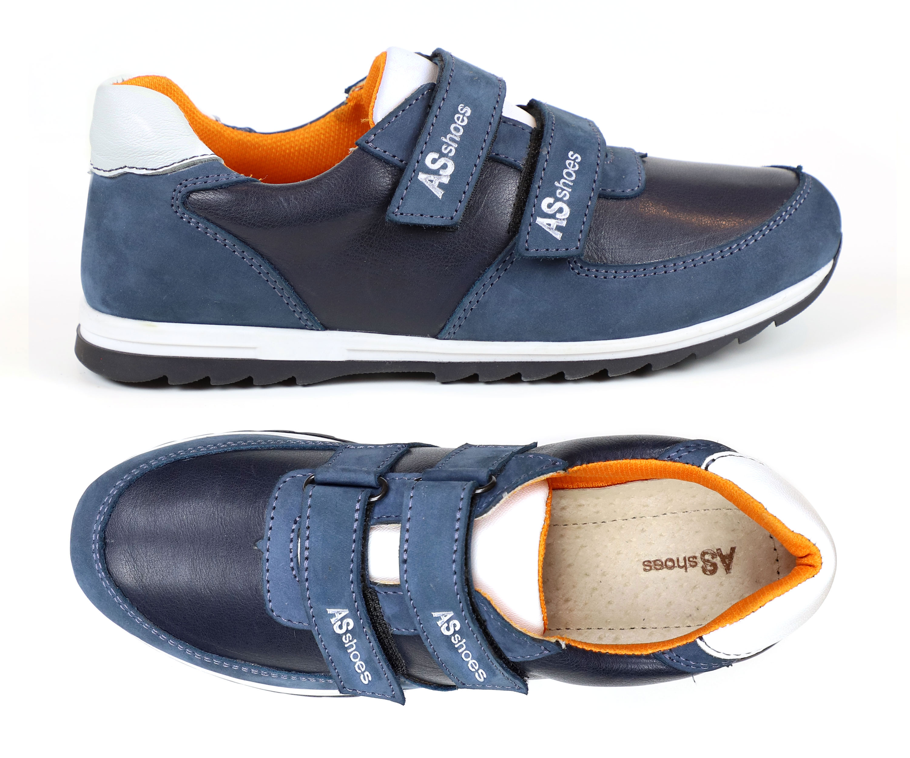 (1212) - Синие кожаные подростковые кроссовки  AS Shoes на липучке