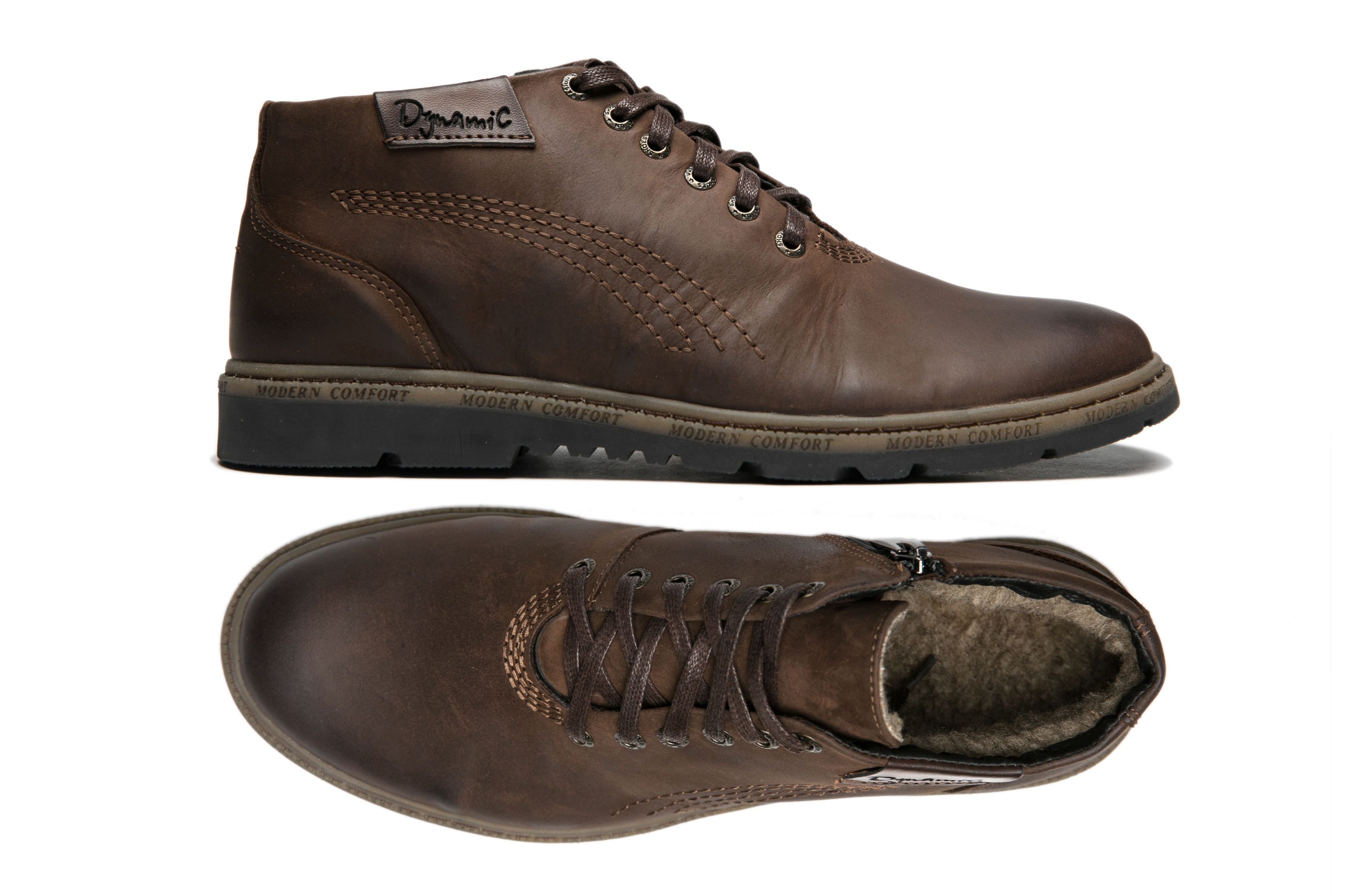(746-13-01-5) - Мужские кожаные ботинки с застежкой-молнией на меху со шнурками